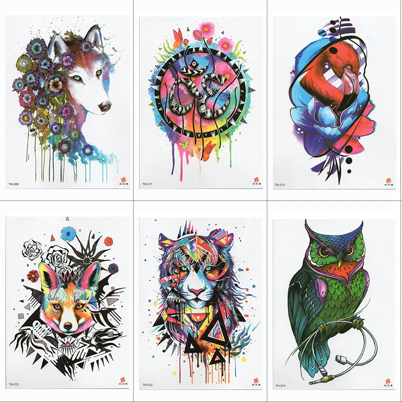 Водостойкая Временная тату наклейка Samll рукав для рук лиса тигр животное полный