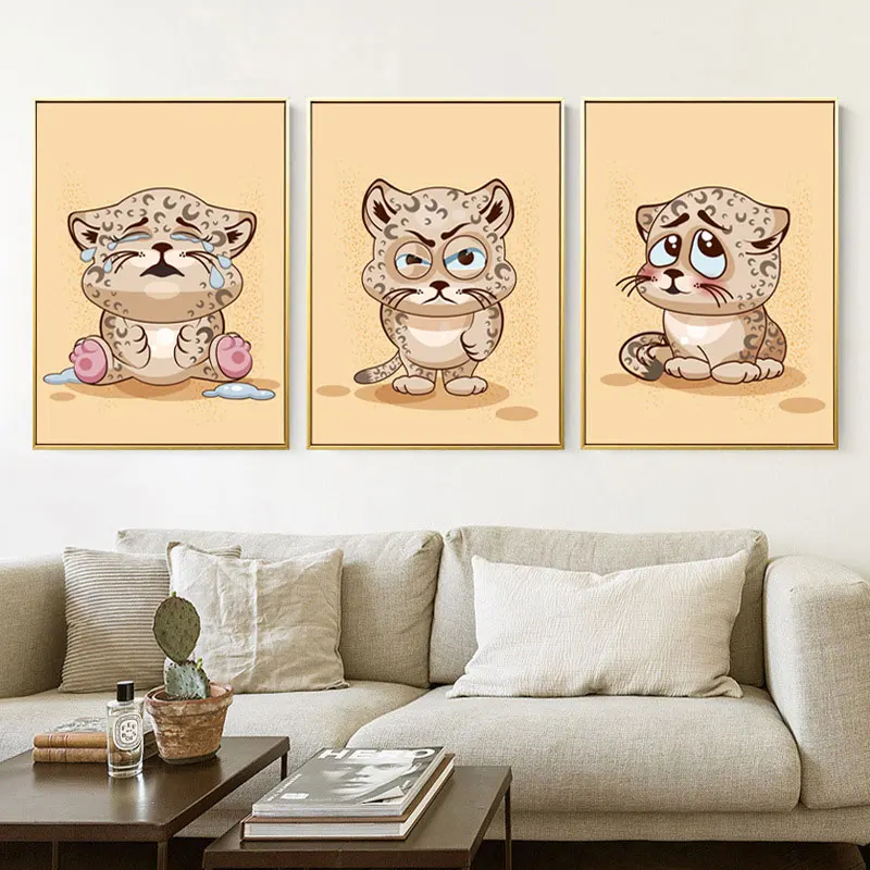 Милый Кот Сова мультфильм животные в лесу детский постер и печать для детей