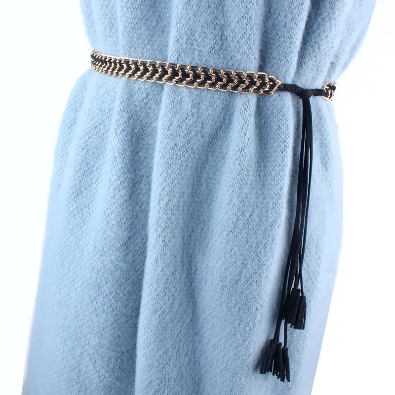 casual fashion waist rope tassel metal chain belts for women dresses female ladies luxury ceinture femme gold silver plated|Женские