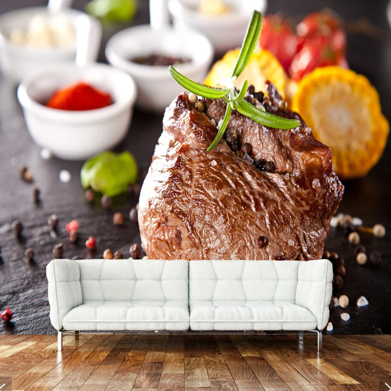 Индивидуальные обои для ресторана. Мясо 3D гостиной спальни кухни водостойкие ПВХ