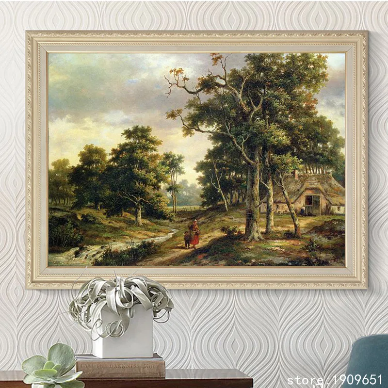 Без рамки классический Лес Дерево Люди Пейзаж холст печать картина маслом