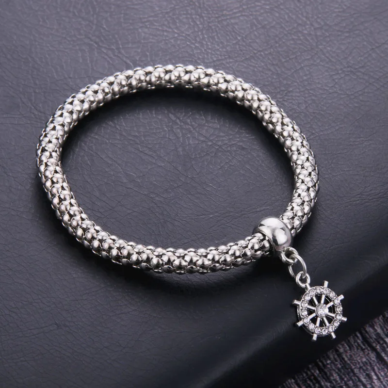 Pulseras Mujer Moda Крест Браслеты попкорн ДЛЯ Woemn шарм браслеты попкорн цепь ювелирные изделия для женщин Мода/девушка ювелирные изделия - Окраска металла: windmill