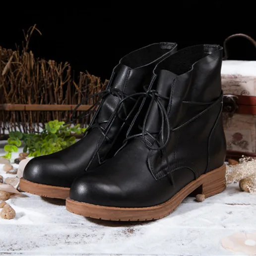 Black Careaymade-, новые весенние мягкие полусапожки из натуральной кожи в стиле ретро женские ботинки-трубы со шнуровкой на низком каблуке черный и коричневый цвета - Цвет: Black