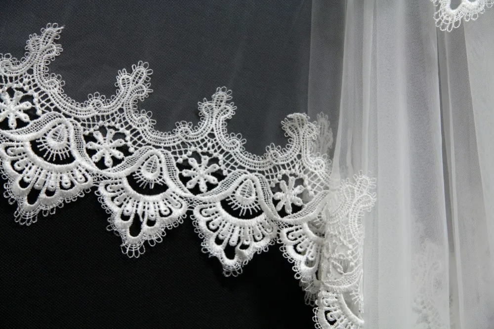 Соборная свадебная вуаль один слой 3 м тюль кружевная кромка белая фата Длинные