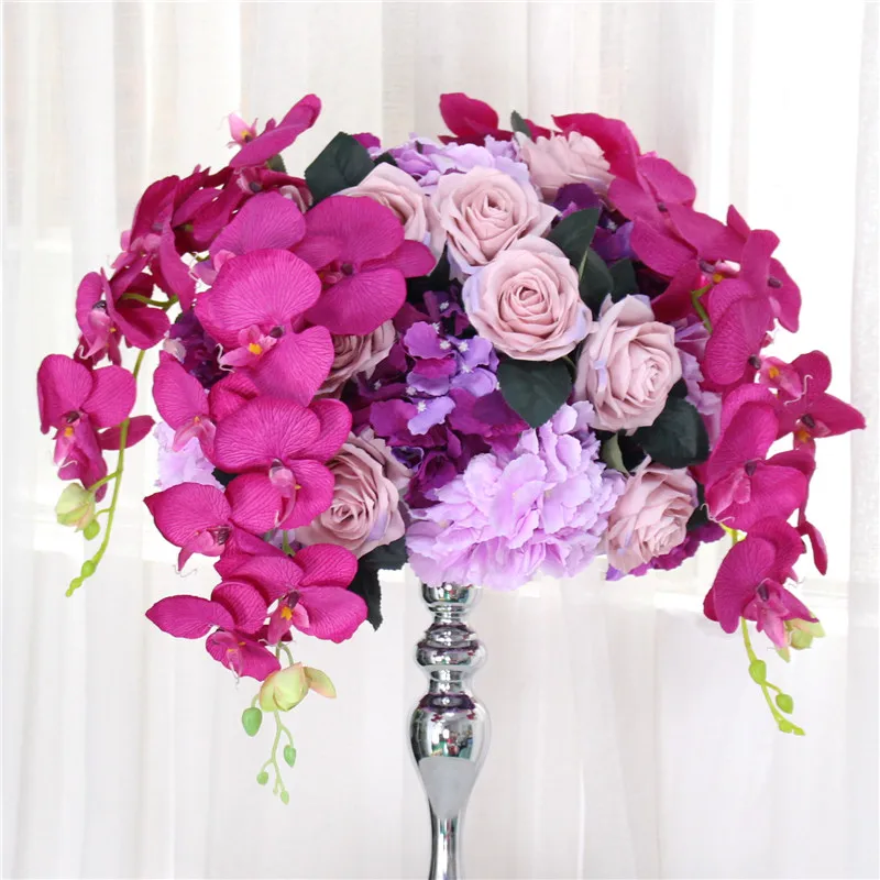 Purple 40 см/50 см стол центральный шар Декор DIY свадебный фон искусственный цветок шар Орхидея Роза пион шелковые цветочные искусственные - Цвет: Purple
