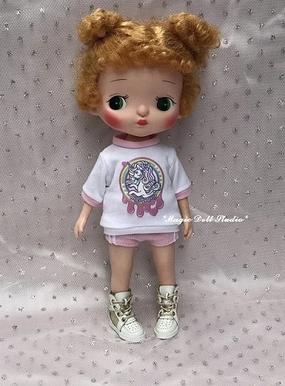 [MG669] neoblythe кукла наряды# короткий рукав костюм с картонной печатью подходит для Блит ob24 licca azone розничная - Цвет: Розовый