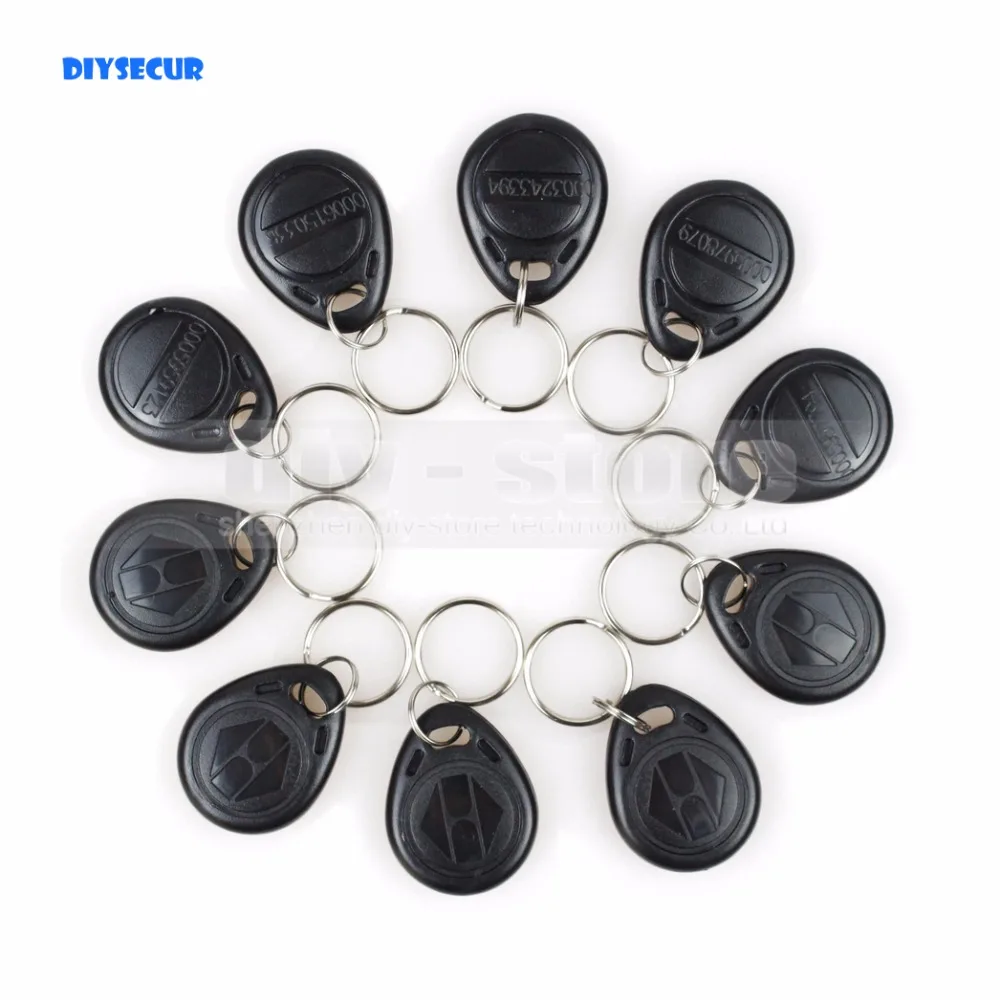 

DIYSECUR 10pcs 125Khz RFID Card Keyfobs Key Chian For Access Control System 125KHz RFID Reader Use Black