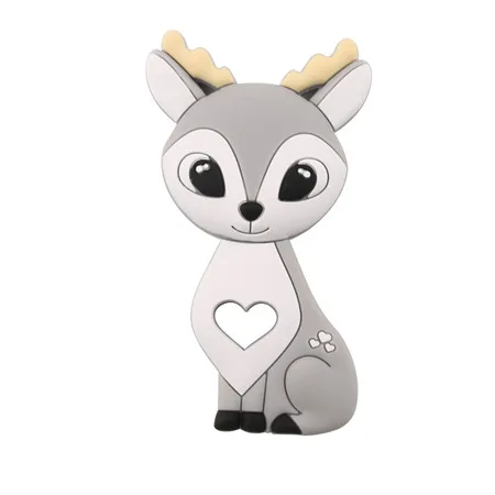 grey deer Let's Make детский прорезыватель, 1 шт., подвеска в виде сердца, единорога, лисы, силиконовый Прорезыватель в виде животных, сделай сам, цепочка для соски, ожерелье, игрушки для прорезывания зубов - Цвет: grey deer