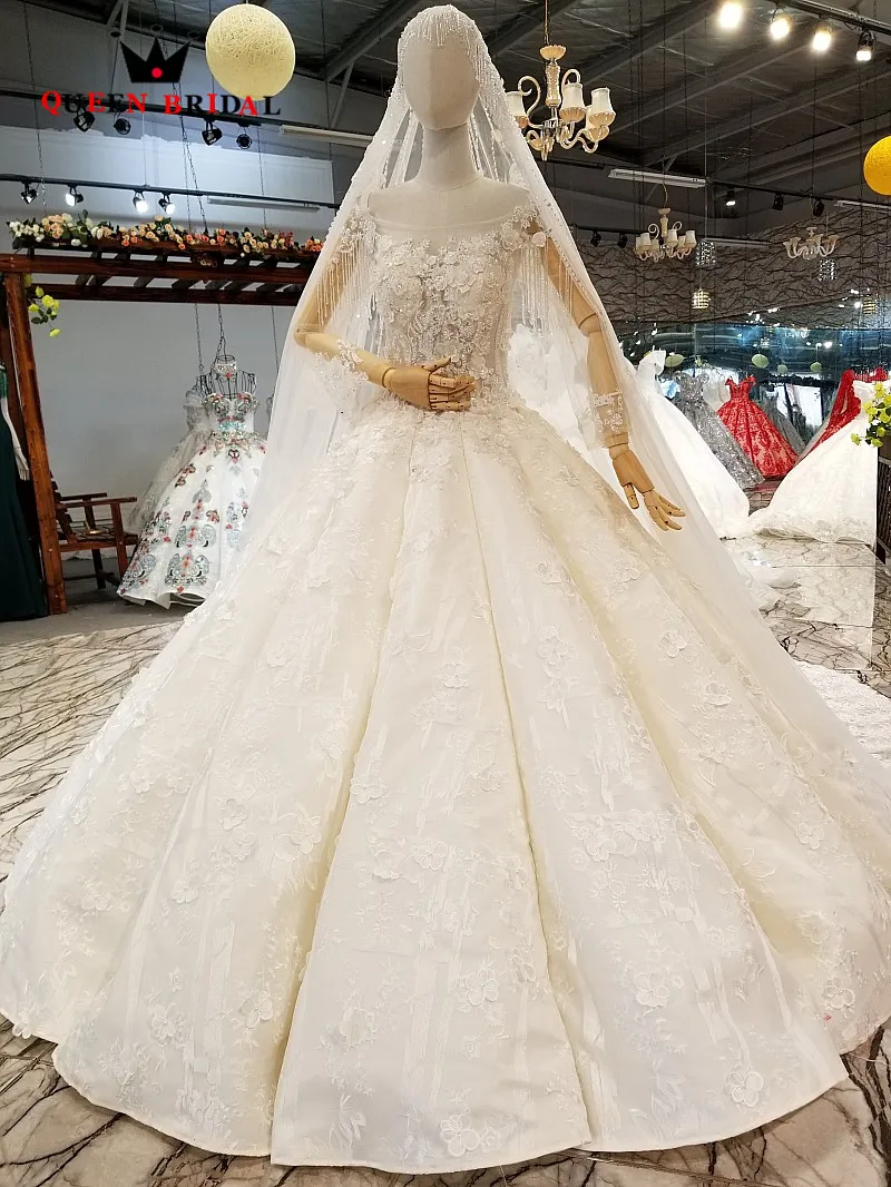 Vestido De Noiva New Arrival Beaded Lace Simple Wedding Dresses QUEEN BRIDAL robe de mariee 2021 Wedding Gown WD145