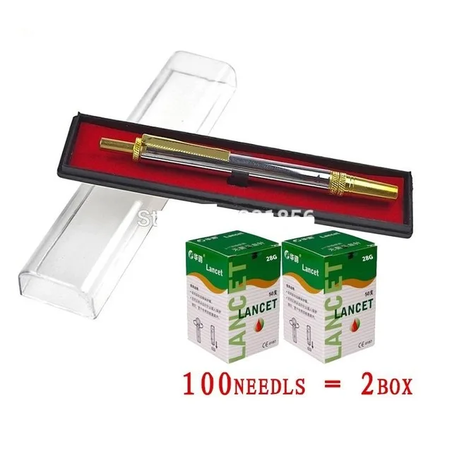 1 pen with 2 needle Иглоукалывание массаж безболезненный три головы игла для кровопускания Lancing ручка Lancet шариковая ручка с 4 коробки 50 шт./кор. Lancet Иглы - Цвет: 1 pen with 2 needle