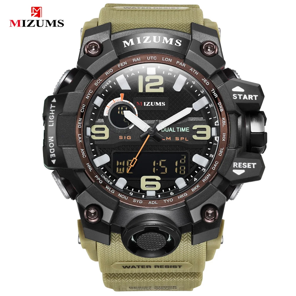 MIZUMS Модные мужские спортивные часы военные водонепроницаемые кварцевые Дата