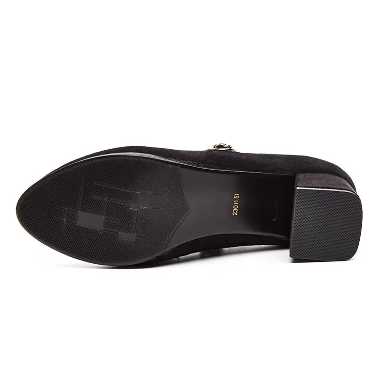 

Glglgege Spring Slip On Women Pumps Black Color Fashion Metal Decoration Elegant Round Toe Thick Heels Party Lady Woman Shoes