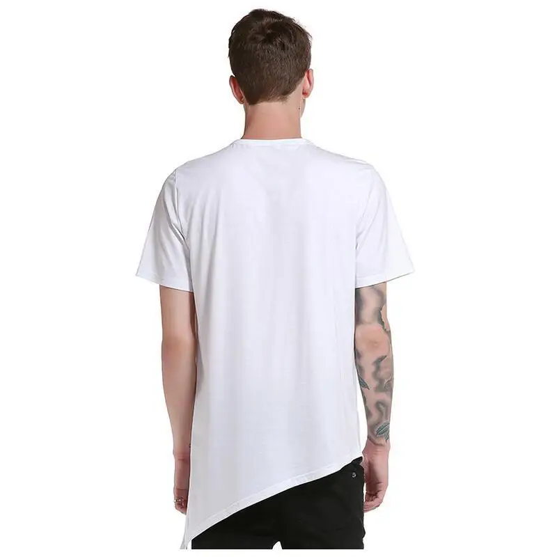 LILL | Men Casual T Shirts Black Button Longline Hip Hop T-Shirt Short Sleeve Summer Loose Top Tees White Irregular XAA023 Мужская