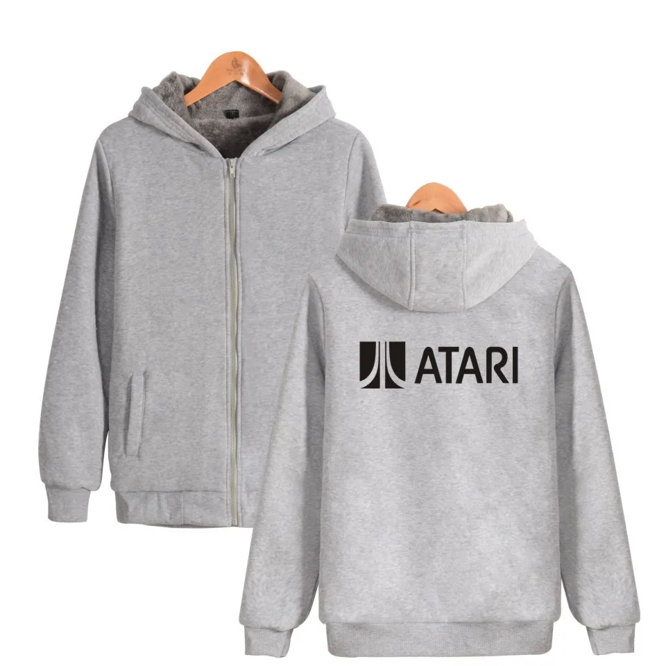 

ATARI Logo of Atari Printed Thick Hoodies Sweatshirts With Zipper Winter Warm Thickened Zip-Up Plus Size Arcade Lover