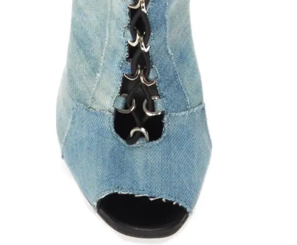 Удивительные Весна и осень с открытым носком на шнуровке выше колена ботинки