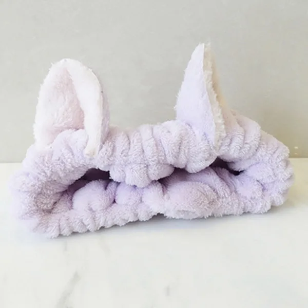 Purple Милые эластичные повязки на голову из кораллового флиса с кошачьими ушками для женщин и девочек, мягкие удобные банные повязки для волос, аксессуары для волос - Цвет: Purple