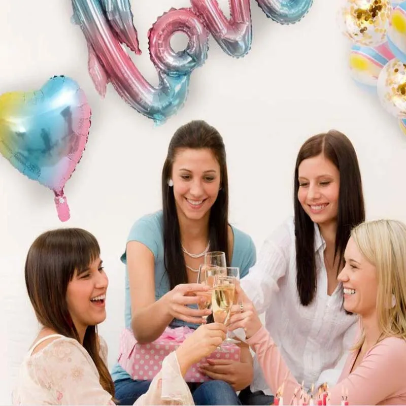 8-Season Rainbow Party Decorations Gradient Color Love Heart Star Round Foil Balloon Birthday Accessories Happy Mothers Day | Дом и сад