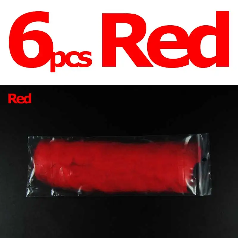 6pcs red Многоцветная мухоловка, яичная пряжа, светящаяся в виде жука, пряжа из волокна, приманка для приманки, парашют, материал для завязывания мушек, розовый, желтый, оранжевый, черный цвет - Цвет: 6pcs red