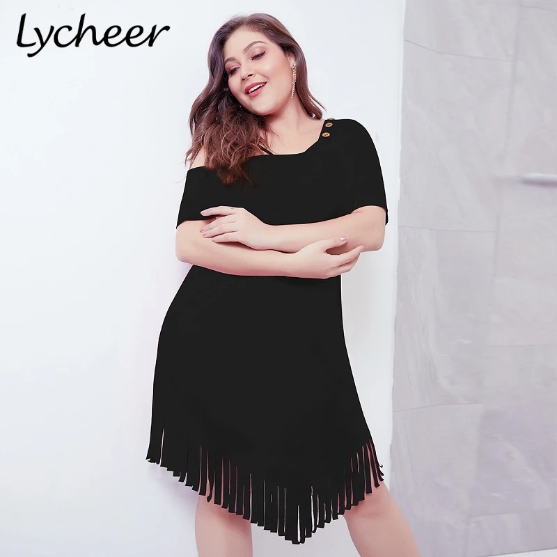 Женское винтажное платье с кисточками Lycheer однотонное вечернее коротким рукавом