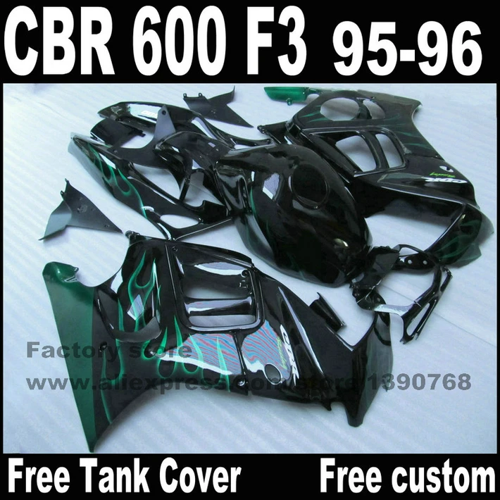 

Tank cover + plastic fairing kit for HONDA fairings CBR600 F3 1995 1996 CBR 600 95 96 green flames in black bodywork sets YP62