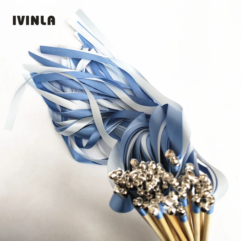 

Newest 50/20/10pcs/lot blue wedding ribbnon wands for wedding decoration