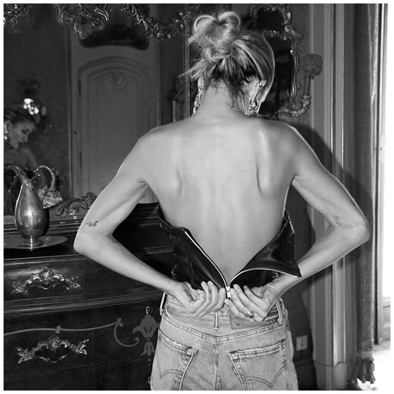 Женские топы с заклепками в стиле панк черные повседневные сексуальные из