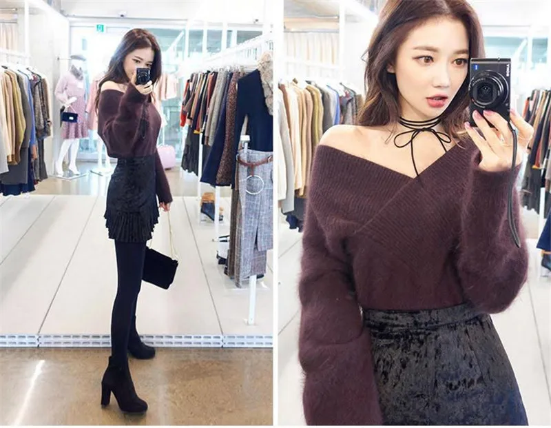 Sexy Cold Shoulder Halter Knitted Sweaters Women Casual Streetwear Beige Pullover Autumn Winter jumpers 2018 | Женская одежда