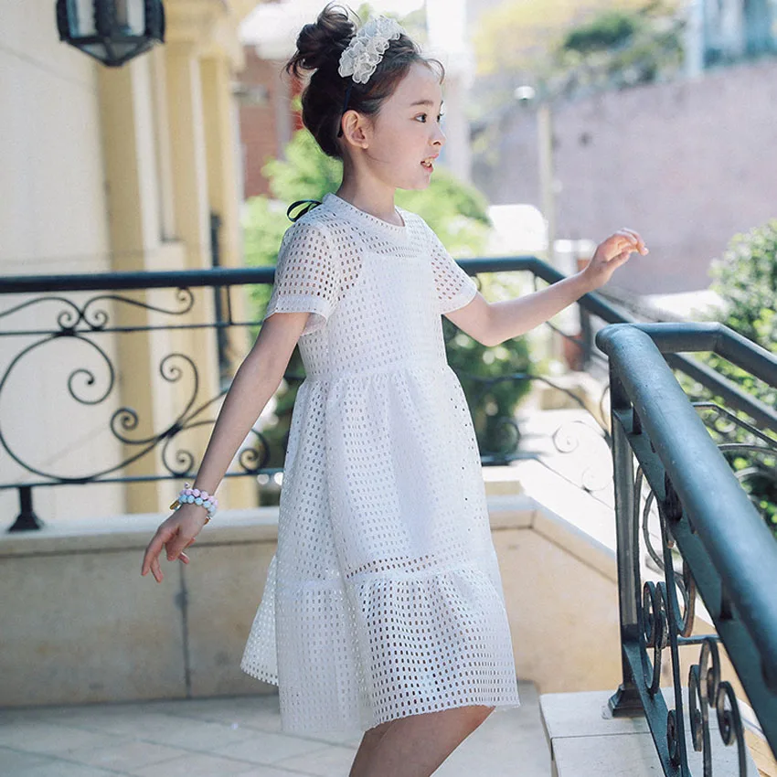 Ажурные хлопковые платья для девочек-подростков весна-лето 2020 новые белые до