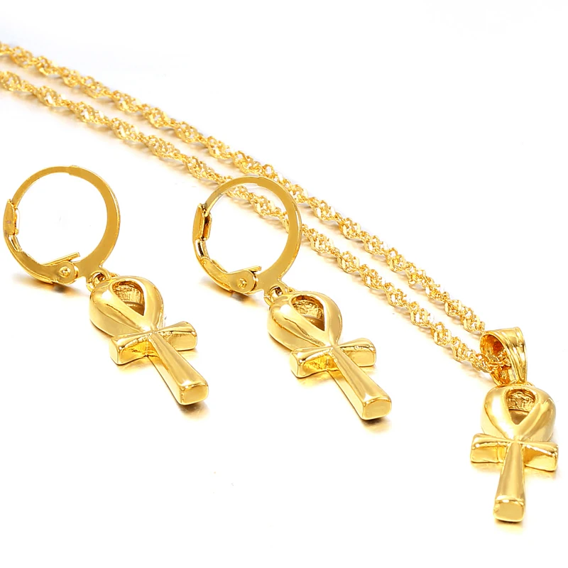 Женские классические серьги подвески в виде Анкх золотого цвета с египетским