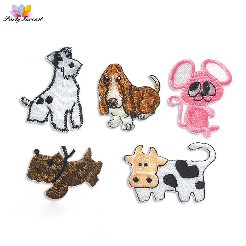 PF мультфильм Пластыри Симпатичные Собаки Кошки Вышивка утюг на патч для Одежда