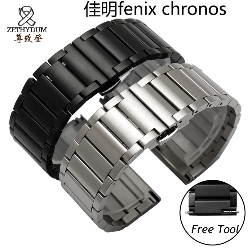 Качественный ремешок для часов из нержавеющей стали 22 мм черный серебристый