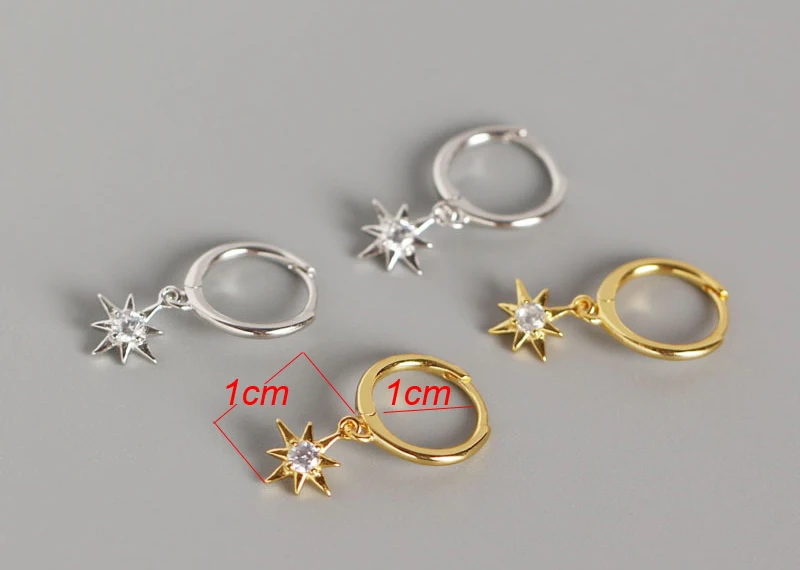 925 пробы серебряная серьга-кольцо starburst Huggie Hoop Золотая Серебряная модная Серьга 1 пара