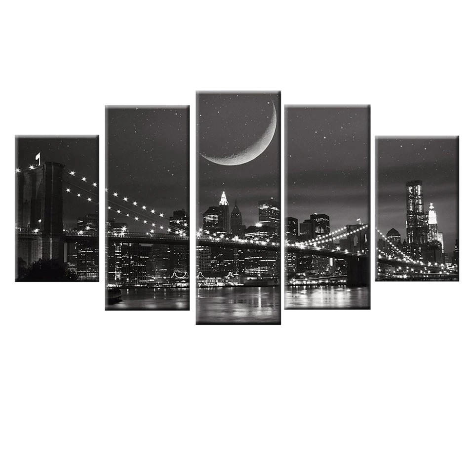 Холст Картина модульная Wall Art рамка домашний Декор 5 шт. New York City Ночная съёмка