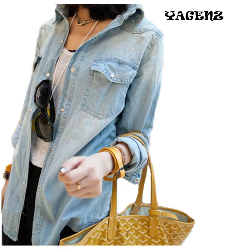 Свободная джинсовая рубашка женская одежда большого размера голубая новая в