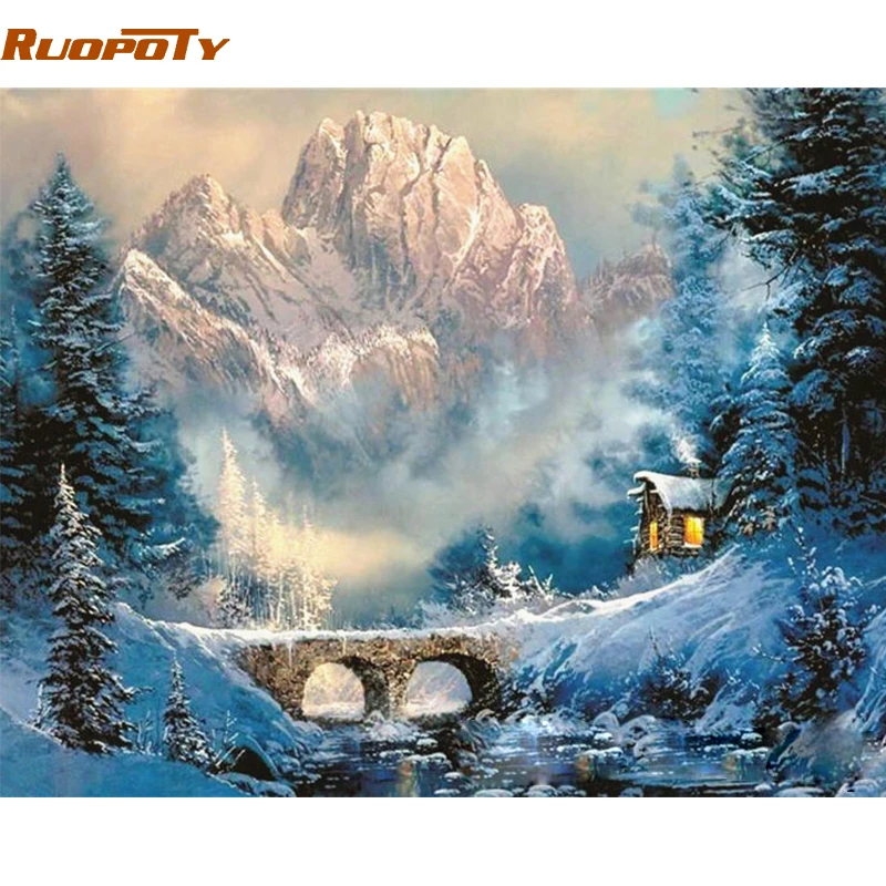 RUOPOTY рамка для горного дома самодельная краска по номерам современный ландшафт
