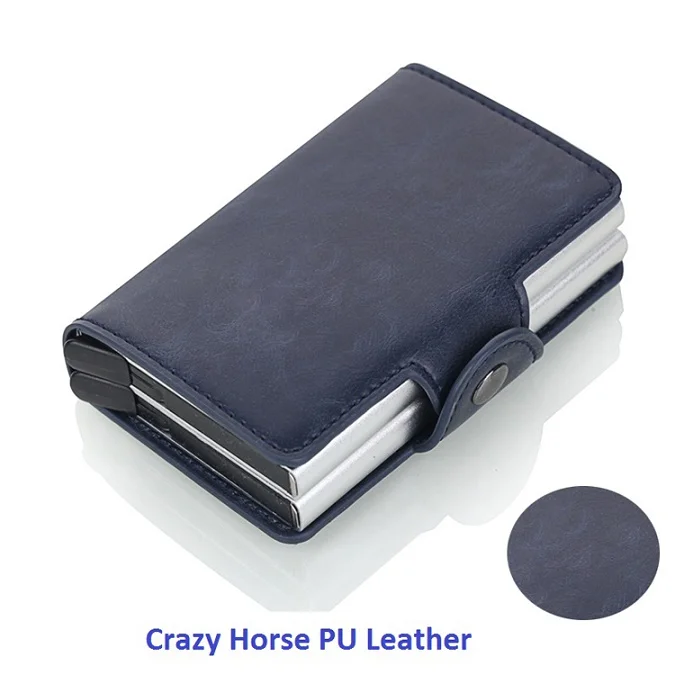 Cizicoco RFID искусственная кожа Crazy Horse Мини Кошелек информация о безопасности двойной ящик алюминиевый кредитный держатель для карт металлический кошелек - Цвет: Blue double