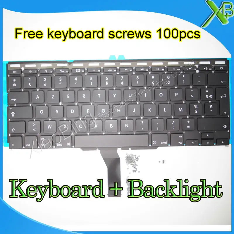 

Brand New For MacBook Air 11.6" A1370 A1465 AZERTY FR French keyboard+Backlight Backlit+100pcs keyboard screws 2010-2015 Years