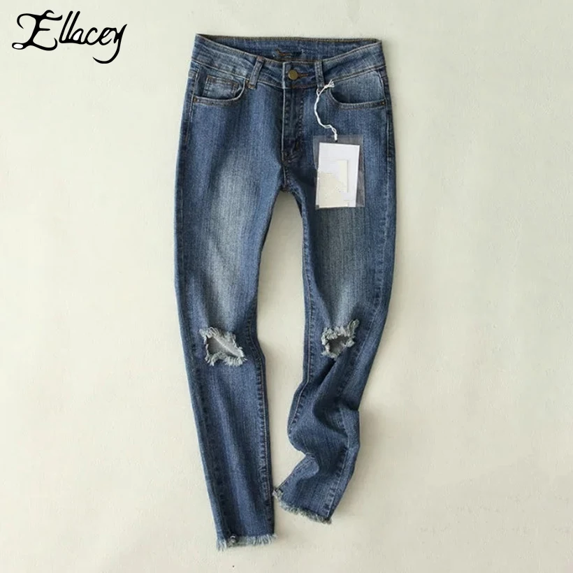Новинка 2018 года сезон весна лето уличная мода узкие брюки женские рваные джинсы