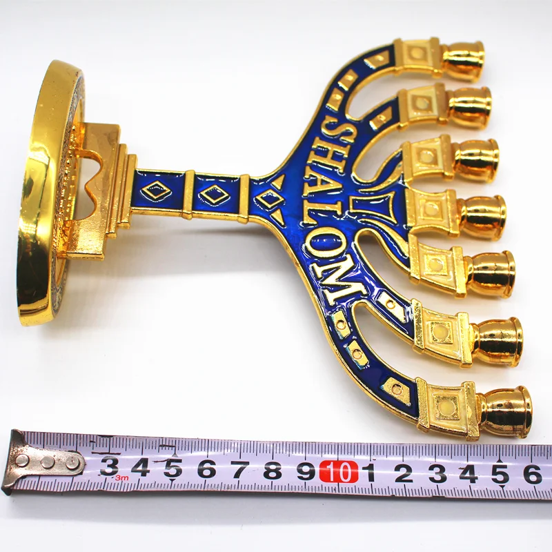 Jerusalem Menorah Shalom Blue Jewish Menorah
