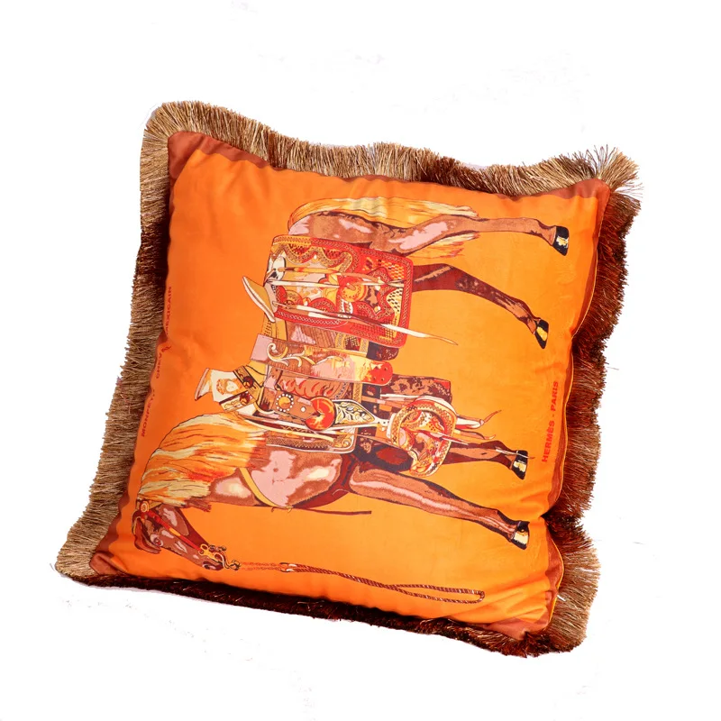 Роскошная Бархатная подушка с кисточками мягкая двойная наволочка принтом для