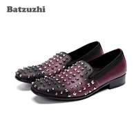 batzuzhi fashion casual leather men shoes luxury designers rivets loafers man zapatos de hombre purple leather party shoes male
