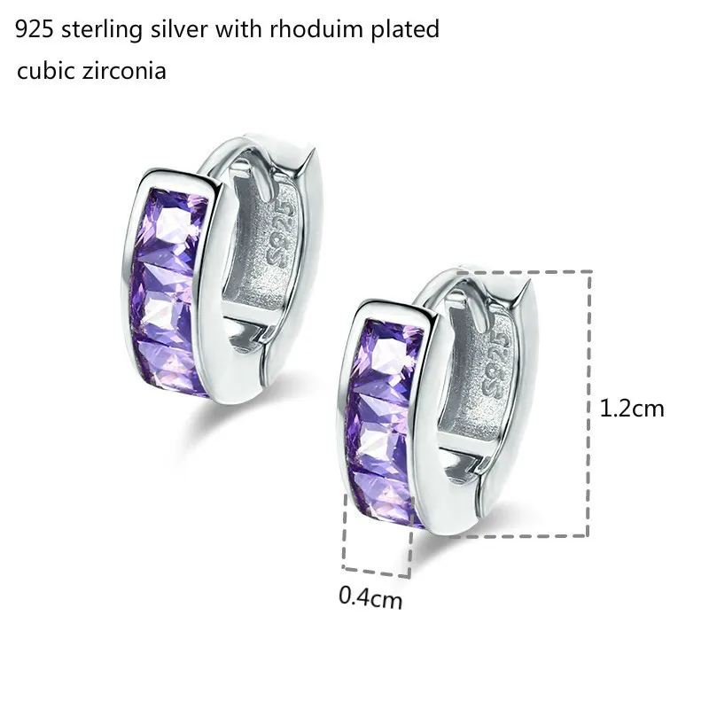Серьги кольца Huggie женские из серебра 925 пробы с фиолетовыми