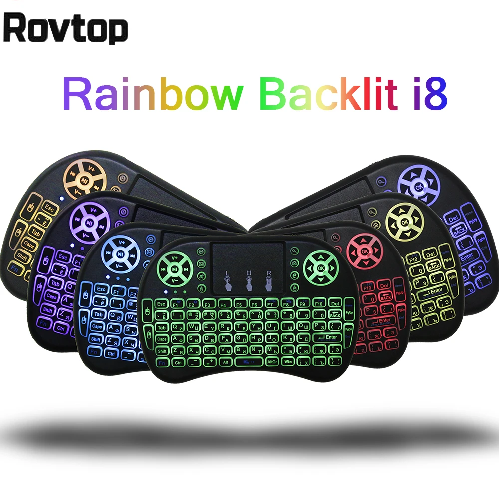 Английская русская испанская i8 Мини Беспроводная клавиатура с подсветкой 2 4 ghz Fly