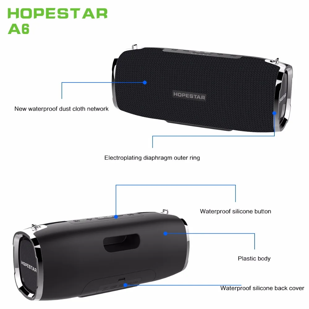 HOPESTAR A6 Bluetooth динамик Портативный беспроводной громкий динамик Саундбар 3D стерео Открытый водонепроницаемый большой внешний аккумулятор 35 Вт