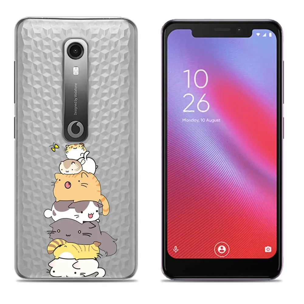 A row cats Чехол для телефона Vodafone Smart N10 с художественным рисунком прелестный, в мультяшном стиле, из термопластичного полиуретана Мягкий силиконовый чехол - Цвет: A row cats
