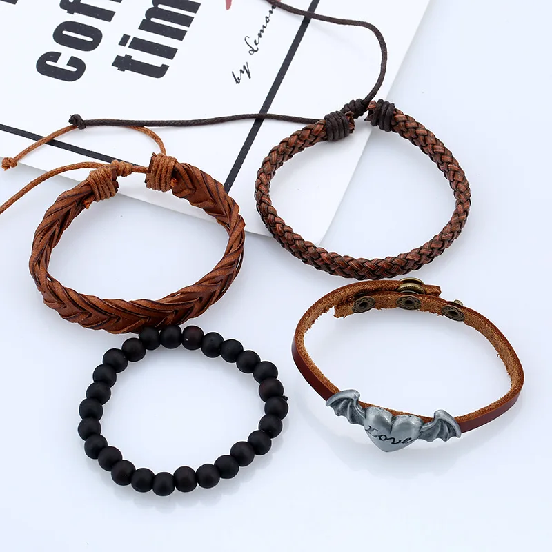 Men's Beaded Buddha Bracelet Set Love Jewelry for Communion Gift Wood Beads Angel Wings Charm Bangle Biker | Украшения и