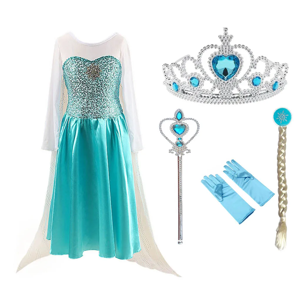 Разноцветный костюм Elza Vestidos; Одежда для девочек; платье Эльзы и Анны; вечерние платья принцессы для девочек; Детские платья для девочек