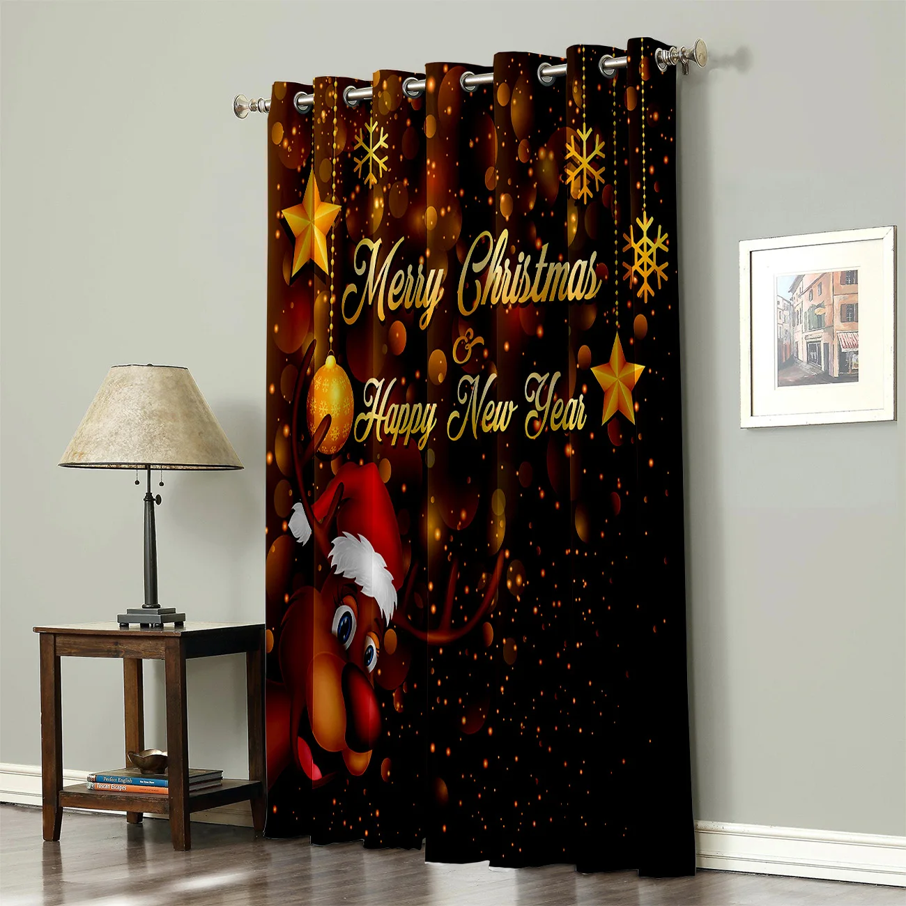 COCOHouse Merry Christams Happy New Year Elk Room Curtains Large Window Dark Blinds Decor Bathroom Out | Дом и сад