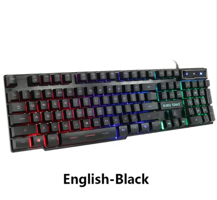 English Keyboard Проводная игровая клавиатура имитация механической клавиатуры 104 keycaps RGB клавиатура с подсветкой Клавиатура с русским шрифтом эргономичная компьютерная клавиатура - Цвет: English Keyboard