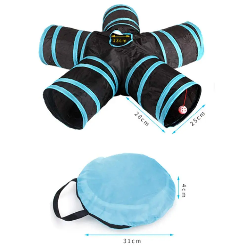 

Cat Tunnel, 5-Way Foldable Pet Toy Tunnel - Rabbit, Cat and Dog Game Pipe - Black blue